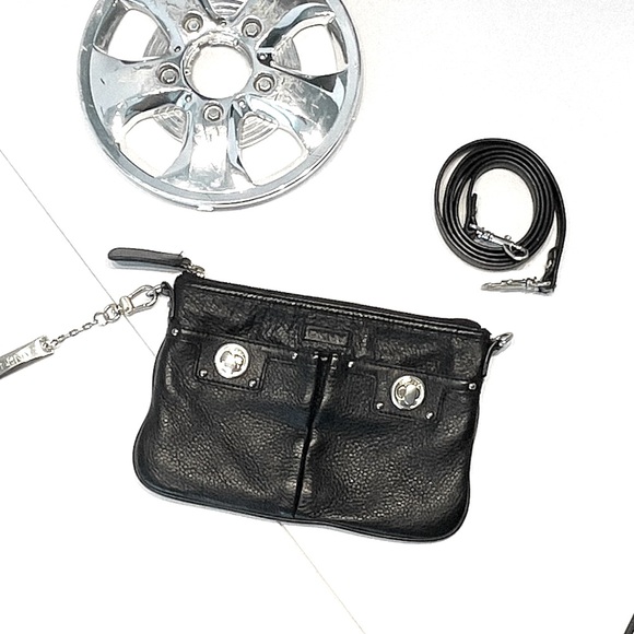 Dkny Handbags - DKNY Monochrome Black Pebble Leather Motorcycle Crossbody Bag 9 1/4 * 6 * 1/4